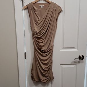 Boston Proper Ruched side/bottom Dress Tan size 10